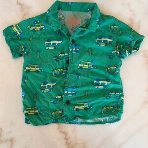 Cat & Jack Green Button Down Shirt with Car Print